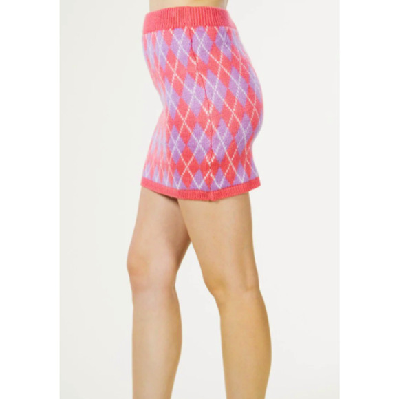 VERY J S Pink Argyle Cable Knit Retro Unique Vintage Sweater Mini Skirt NWT B76 - Picture 3 of 10
